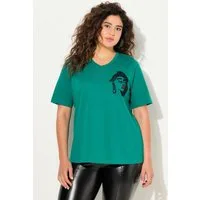 Ulla Popken T-Shirt T-Shirt Stickerei Classic V-Ausschnitt Halbarm