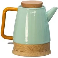 KVOTA Wasserkocher Keramik-Wasserkocher 1,5 l mint/holz mit Holzdeckel, Grün/Mint, 1.5 l, 1600 W, Holzdeckel, Glanz, smartes Design