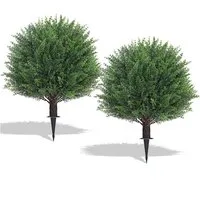 Kunstbaum 2 Stück Kunstpflanze, Künstliche Pflanzen, Kugelbäume mit Erdspieß, BlingBin, Höhe 60 cm, UV-beständige Kunststräucher für Garten, Veranda, Zimmer, Vorgarten