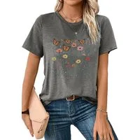PYLIKE Kurzarmbluse Damen Sommer Casual bequemes T-Shirt mit Schmetterling Print Shirts