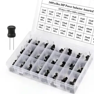 240Pcs 24 Types /Box DIP Power Inductor Assorted Kit 24Values x 10Pcs Inductance 6x8mm 2.2uH-100mH Pin 3mm