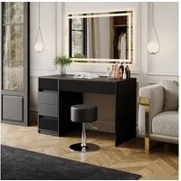 Vicco Schminktisch Omira, Schwarz, 120 cm mit LED-Spiegel und Hocker (3-St)
