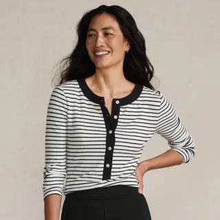 Langarm-Henleyshirt aus Ripp-Jersey für Damen, Damen, size: regular, Elfenbein, Viskose-Mischung/Polyester-Mischung, by Lands' End