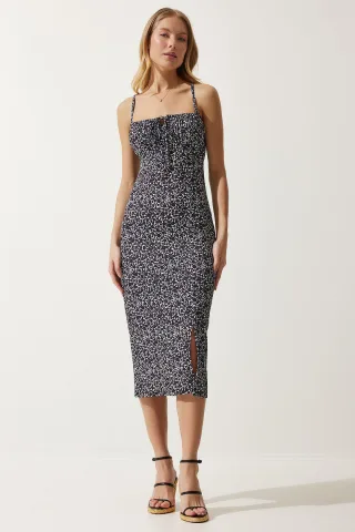 Blumen Bodycon Midi Kleid mit Schlitz