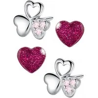 Limana Ohrstecker-Set Kinder Mädchen Ohrringe 925 Silber Kleeblatt Edelstahl Herz rosa pink, Geschenk Idee Kinderschmuck Mädchenohrringe Kinderohrstecker