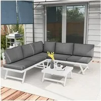 Outsunny Sitzgruppe 4-tlg. Gartenmöbel-Set mit Ecksofa, Doppelsofa, Couchtisch, (Balkonmöbel-Set, 4-tlg., Gartenlounge-Set), mit Sitzkissen für Terrasse, Grau