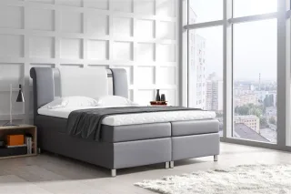 Boxspringbett Schlafzimmerbett NATHAN 140x200cm Kunstleder Grau-Weiss