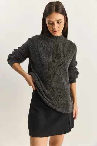 Oversized Rundhalsausschnitt Strickpullover