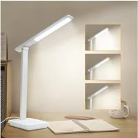 LQWELL Schreibtischlampe LED Tischlampe Abnehmbare Studienlampe, mit Touchdimmer, LED fest integriert, 3 Helligkeitsstufen, Dimmbare Tischleuchte, für Heimbüro, 0° bis 180° Drehung, 6500K
