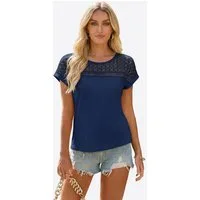 Imily Bela T-Shirt Damen Freizeit Bluse mit Spitze (Packung, 1-tlg., 1per-Pack) Ausgeschnittene Elemente
