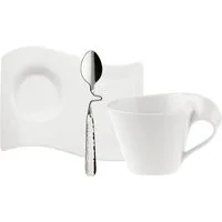 Villeroy & Boch Cappuccinotasse New Wave Cafè, 3-tlg., Edelstahl Rostfrei, Fine China-Porzellan, Made in Germany, Fine China Porzellan