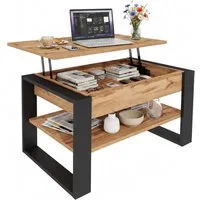 TREND WERK Couchtisch Lift-Couchtisch höhenverstellbar Sofatisch 92×55 cm mit Stauraum (verstecktem Fach Wohnzimmertisch Holz modern)