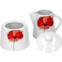 van Well Milch- und Zuckerset 2tlg Set Milchkännchen 23cl & Zuckerdose 28cl Monika Porzellan Mohn, Porzellan
