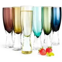Sendez Sektglas 6 bunte Sektgläser 200ml auf Fuß Sektkelche Champagner Sektglas, 6-tlg., Glas