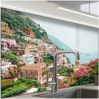 KitchenYeah Küchenrückwand Muster selbstklebend (keine Folie) Berg - Wasser - Stadt, (1-tlg), Spritzschutz, Küche, Rückwand, Küchenwand, Küchenfront, 30x20 cm