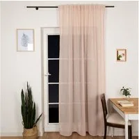 SCHÖNER LEBEN. Vorhang Gardine Smok-Schlaufe Bouclé Streifen rosa 2,45m Höhe, Smokband, leicht perforiert, Voile, handmade