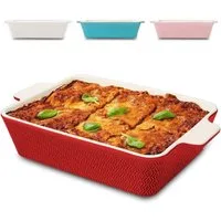 Praknu Auflaufform Auflaufform Rot 28cm Keramik – Backofen 280°C & Mikrowelle, Porzellan - Keramik, (1-St), Für 4 Personen Lasagne, Tiramisu & Auflauf - Hoher Rand - Rechteckig