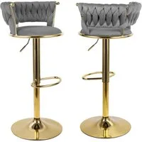 HawthyHome Barhocker Barstuhl mit Rückenlehne und Fußstütze höhenverstellbar drehbar (2 St), mit goldener Metallbasis, Dunkelgrau