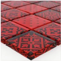 Mosafil Mosaikfliesen Mosaikfliesen Glas Barock, Glas 30.000x30.000, schwarz-rot, Verlegefertig auf ein Netz geklebt - Frostsicher - Wasserfest
