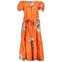 Desigual Partykleid Langes Damenkleid in Orange mit Gürtel und Muster – Sommerlook