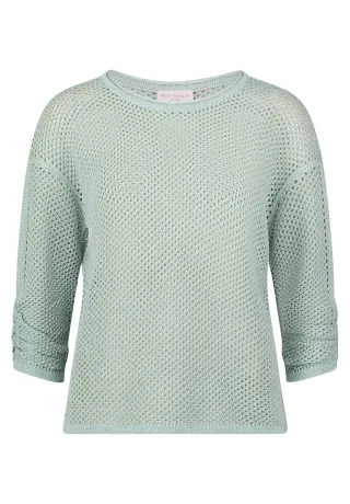 so cosy - Strickpullover mit Lochmuster und 3/4-Ärmeln grün - Gr. - 36