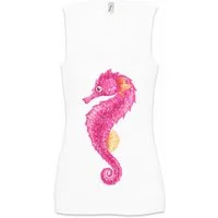 Urban Backwoods Tanktop Pink Seahorse Ärmelloses Damen T-Shirt Seepferdchen Tattoo Nautical Segeln Segler Kapitän Matrose
