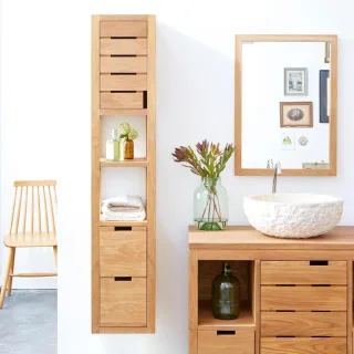 Hochschrank aus Eiche 30 cm Wandbefestigung Hängeschrank Massivholz