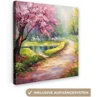 OneMillionCanvasses® Leinwandbild Aquarell - Natur - Bäume - Kunst - Blumen, Fotodruck (1 St), Wandbild, Deko Schlafzimmer Wohnzimmer Flur 20x20 cm
