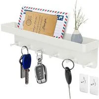SURFOU Schlüsselbrett Schlüsselbrett mit Ablage, Schlüsselboard Schlüsselhalter ohne Bohren, (Edelstahl Selbstklebend Schlusselhanger Schlüssel Aufbewahrung Schlüsselleiste Wandorganizer Hakenleiste mit 6 Haken, Weiß/Schwarz, Schlüsselbrett), Edelsta