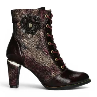 Laura Vita Damen-Weinleder-Floral-Absatz-Schnürstiefel – Alcbaneo 173