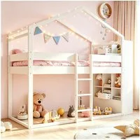Flieks Etagenbett, Kinderbett Massivholz 90x200cm mit oberem Lattenrost und Stauraumregal