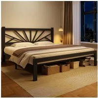 Klyvvo Bettgestell Metallbett mit Lattenrost, Metallgitter, Bettrahmen, Gästebett (1-tlg), 140×200cm, Schwarz