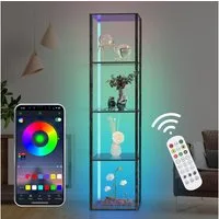 XIIW Standregal LED Dimmbar Bücherregal Standleuchte Sammlervitrine Stehend Eckregal, 5 Ebenen 160x39x29cm Einstellbarer LED-Beleuchtung, Holz Stehlampe für Büro Wohnzimmer Schlafzimmer