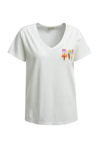 Milano Italy - V-Neck T-Shirt 1/2 sleeve w A/W offwhite - Gr. - L