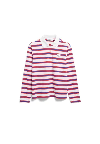 Armedangels - STRIPE POLO LONGSLEEVE light oatmilk-mars red-dynamo blue - Gr. - L
