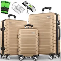 tillvex Trolleyset tillvex® Reisekoffer Set Koffer Hartschale Trolley Kofferset Tasche, (TSA Schloss Rollkoffer S-M-L-XL, 3 tlg., 4 Rollen Trolley Gepäck Koffer), Reisekoffer Set 3-TLG. + Gepäckwaage, 6X Gurte & 3X Anhänger Kofferset