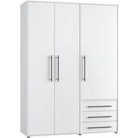FORTE Drehtürenschrank Kleiderschrank,zeitloses Design,3 türig viel Stauraum, Schubladen, Stangengriffe, Made in Europe