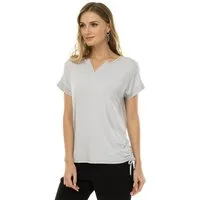 Passioni T-Shirt mit Glitzersteinen und gerafften Schlitzen