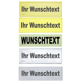 Brustschild 15 x 5 cm mit Wunschtext passend für Funktionsweste | Namensschild | Klett | verschiedene Farben leuchtgelb glänzend 2-zeilig
