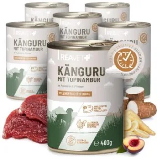 REAVET Hundenassfutter – Känguru mit Topinambur an Pastinake & Pflaume | 6 x 400g