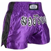 BAY-Sports Sporthose Thaiboxhose REMY Muay Thai Hose Shorts Thaiboxen MMA kurz Kickboxen kurze, leichte, locker sitzende Trainingshose, Lila/Schwarz/Weiß