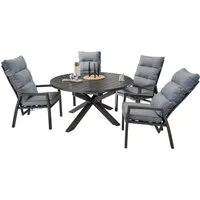 Destiny Garten-Essgruppe GARDA ARONA 4 HL + Ausziehtisch 120/170x120cm, anthrazit, (Set, 5-tlg., 4 Hochlehner stufenl. verstelb. inkl Polster 1 Tisch m. Synchronauszug), Aluminium