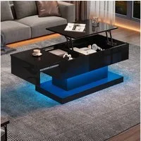 MODFU Couchtisch mit LED-Beleuchtung (Hochglanz-Lift-Teetisch, 1-St., mit LED-Beleuchtung), mit hydraulischer Lift und Stauraum