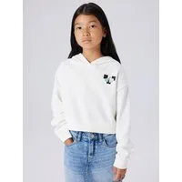 Name It Kapuzensweatshirt NKFTARA LS CROP RLX SWE WH BRU PS NOOS mit kleinem Brust- und großem Rückendruck