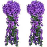 Kunstpflanze 2 Stück Künstlich Hängende Blumen, Blauregen Efeublumen Glyzinien, TUWENA, Kunstblumen Veilchen Hgende Blumen für Außen Innen Hochzeit Terrasse