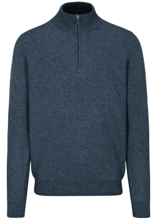COMMANDER Finest Clothing - Zip Troyer Pullover, uni Rippe navy mel. - Gr. - L