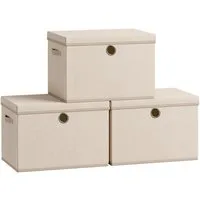SONGMICS Aufbewahrungsbox 3er-Set, Ordnungsboxen, stapelbar mit Griffen, 43 x 30 x 30 cm, Stoffboxen mit Deckel, PP-Platten, geruchsneutral, faltbar