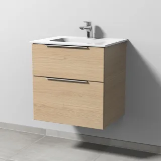 Sanipa 3way Keramik-Set Design Keramik-Waschtisch und Unterbau mit 2 Auszügen, Eiche-Nordic UM47948