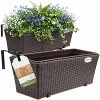 Casaria Blumenkasten, 2er Set 11 Liter Montagehalterung indoor outdoor Geländerkasten
