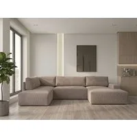 WERK2 Wohnlandschaft Rotterdam 325 x 190 cm modern und bequem, Cord, U-Form, XXL, Schlaffunktion, Bettkasten